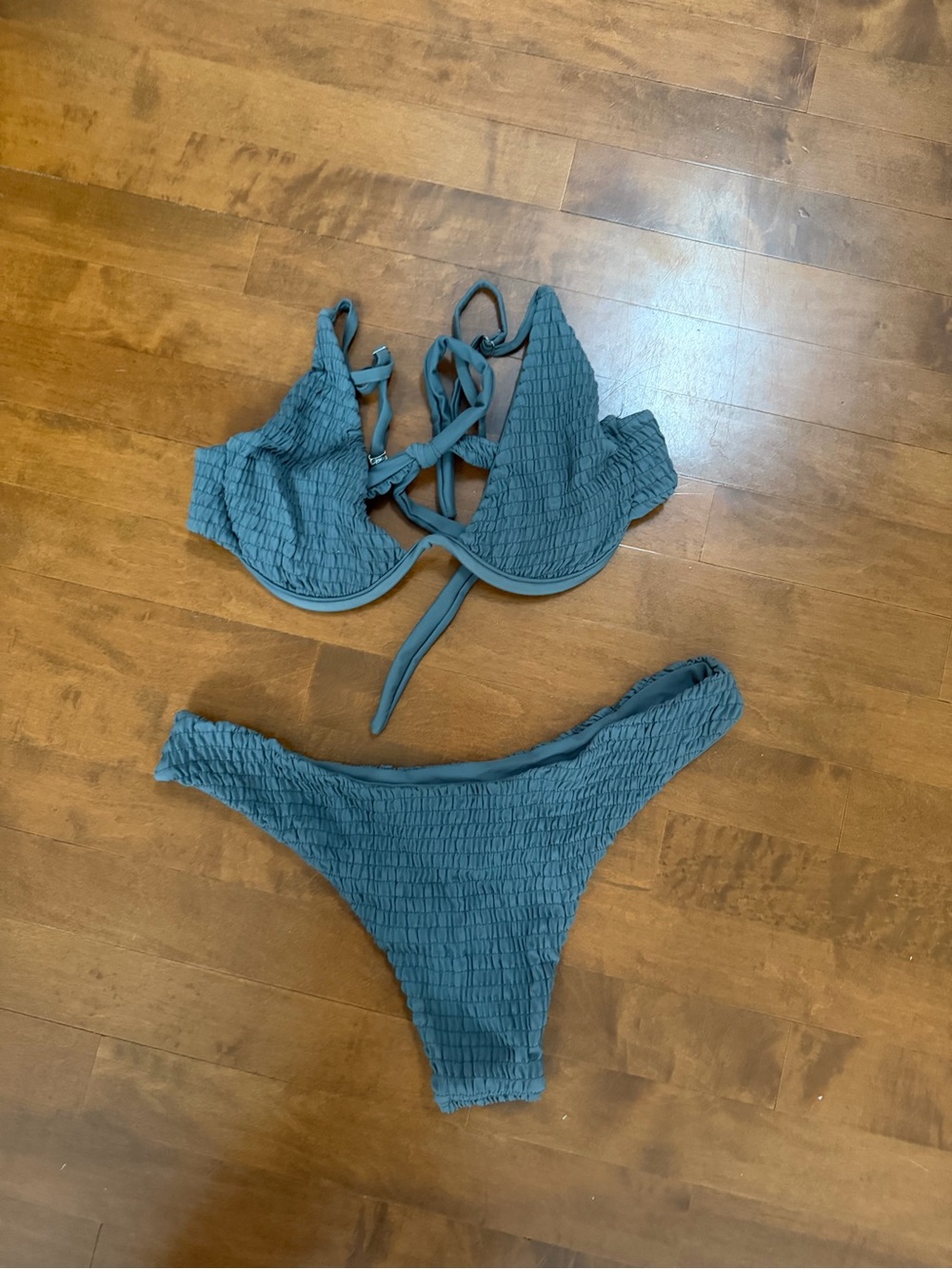 Zaful Teal Textured Two-Piece Bikini Set
